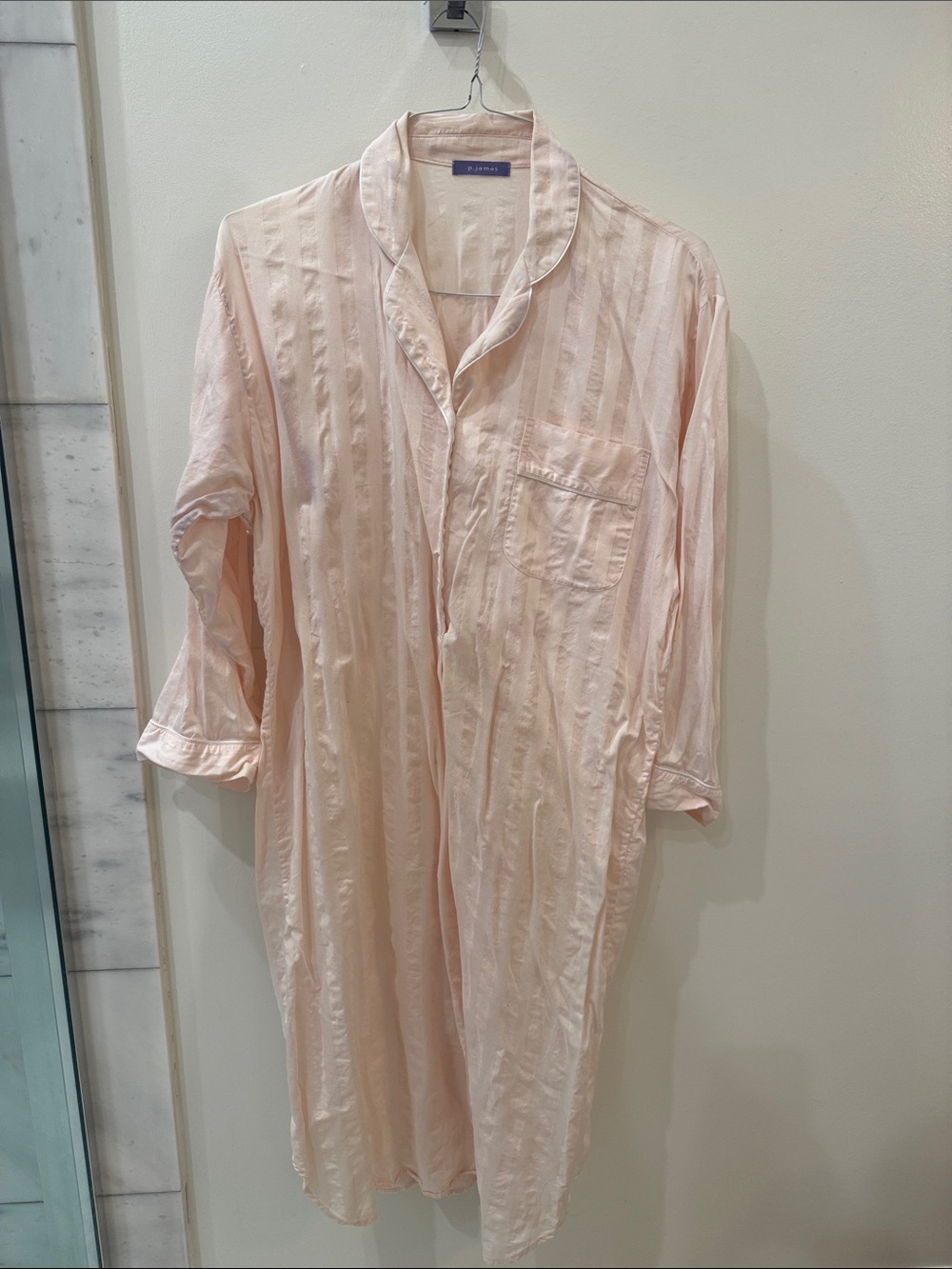 P.Jama Light Pink Striped Satin Nightshirt/nightgown